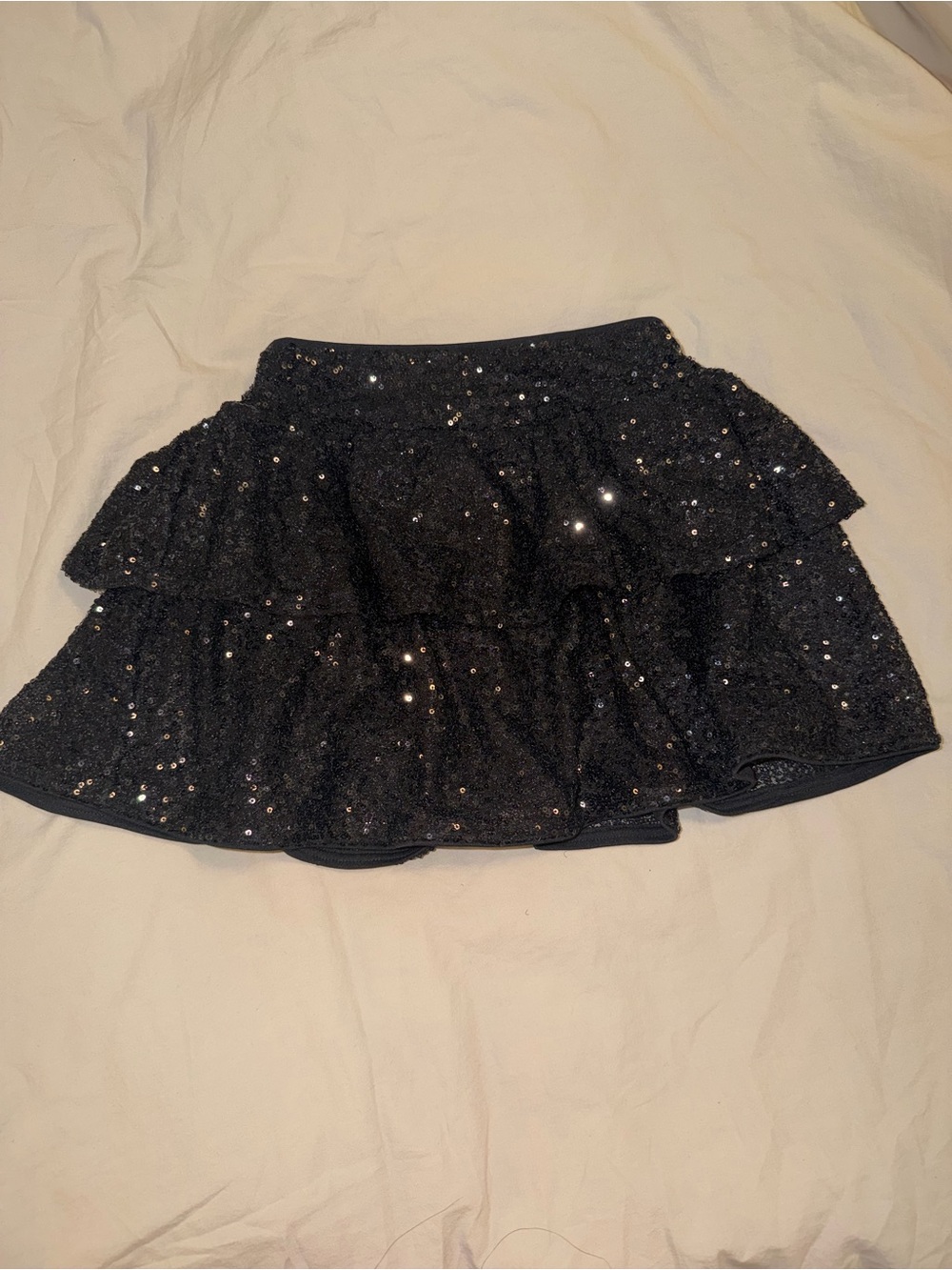 H&M Black Sequin Ruffle Tiered Skirt